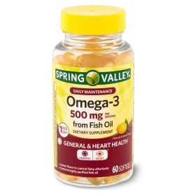 Spring Valley Omega-3 Fish Oil† Softgels;  500 mg;  60 Count
