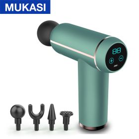 MUKASI LCD Display Massage Gun Portable Percussion Pistol Massager For Body Neck Deep Tissue Muscle Relaxation Gout Pain Relief (Color: Green LCD Display)