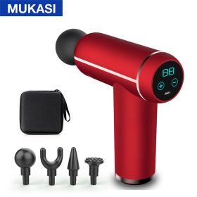 MUKASI LCD Display Massage Gun Portable Percussion Pistol Massager For Body Neck Deep Tissue Muscle Relaxation Gout Pain Relief (Color: Red LCD With Bag)