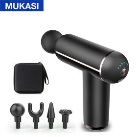 MUKASI LCD Display Massage Gun Portable Percussion Pistol Massager For Body Neck Deep Tissue Muscle Relaxation Gout Pain Relief (Color: BlackButton With Bag)