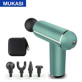 MUKASI LCD Display Massage Gun Portable Percussion Pistol Massager For Body Neck Deep Tissue Muscle Relaxation Gout Pain Relief (Color: GreenButton With Bag)